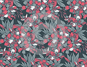 Vector seamless pattern with hand drawn rhododendron flowers