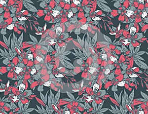 Vector seamless pattern with hand drawn rhododendron flowers photo
