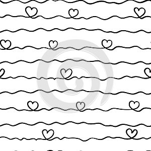 Vector seamless pattern with hand drawn scribble and hearts