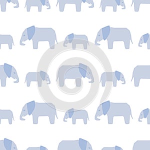 Vector Seamless pattern with hand drawn silhouette elephants and baby elephant