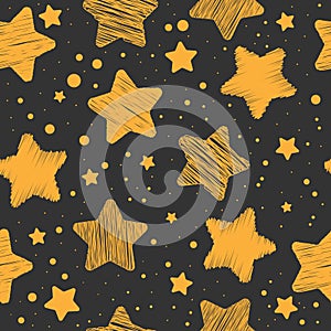 Vector seamless pattern with hand drawn stars and dots