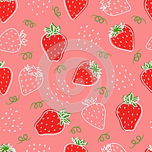 Vector seamless pattern with hand drawn strawberries. Summer fruit background, wallpaper