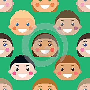 Vector seamless pattern with happy smiling children\'s faces