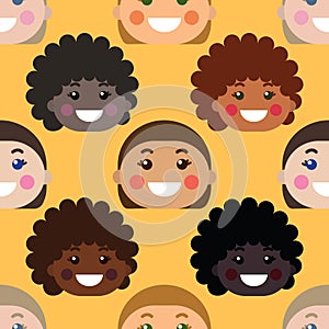 Vector seamless pattern with happy smiling children\'s faces