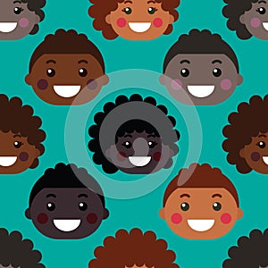 Vector seamless pattern with happy smiling children\'s faces