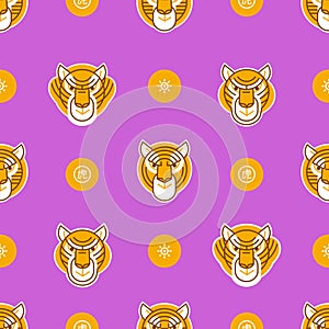 Vector seamless pattern with heads of the Tigers. Tiger Zodiac sign, Symbol of 2022 on the Chinese Lunar calendar