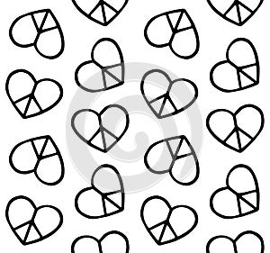 Vector seamless pattern of heart peace sign