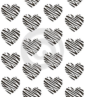 Vector seamless pattern of heart with zebra fur