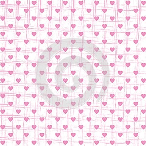 Vector seamless pattern with hearts and dots, romantic wallpaper, grunge background for mother`s day or valentine`s day, 8th march