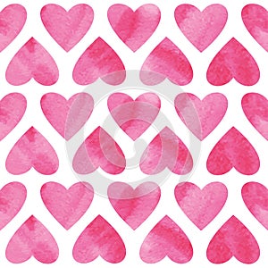 Vector seamless pattern with hearts painted by watercolor. Pinc hearts seamless pattern. photo