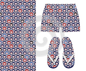 Vector seamless pattern of hedgehogs. Mens boxer briefs and slippers