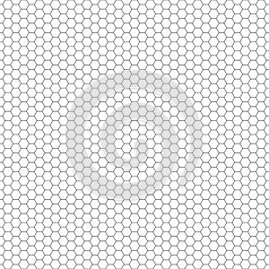 Vector seamless pattern. Hexagon grid texture. Black-and-white background. Monochrome honeycomb design.