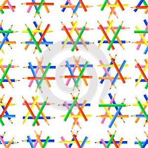 Vector seamless pattern. Hexagonal shapes created from sharpened colored pencils.