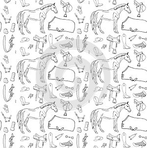 Vector seamless pattern of horse riding equipment