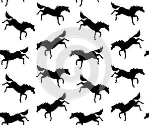 Vector seamless pattern of horse silhouette kick