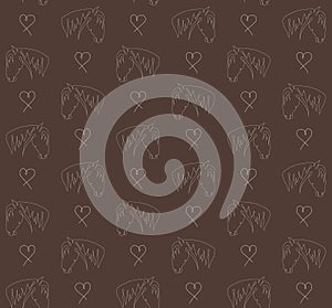 Vector seamless pattern of horses and hearts