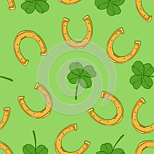 Vector Seamless Pattern of Horseshoes and Clover