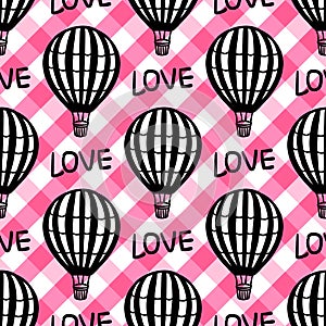 Vector Seamless Pattern Hot Air Balloon on pink