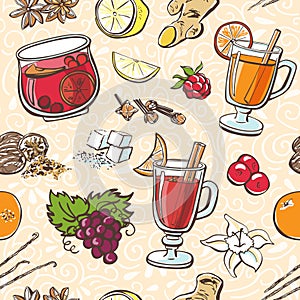 Vector seamless pattern Hot beverages