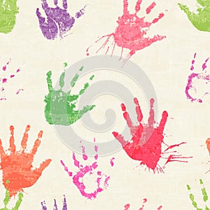 Vector seamless pattern with human palm prints