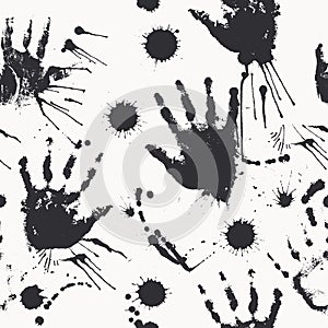 Vector seamless pattern with human palm prints