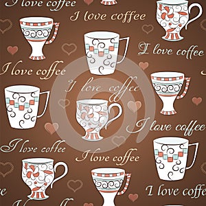 Vector seamless pattern with I love coffee