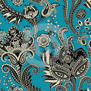 Vector seamless pattern. Indian floral backdrop. Paisley. Fashion style