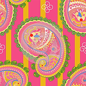 Vector seamless pattern. Indian floral ornament. Colorful decorative wallpaper. Paisley and plants. Vector illustration