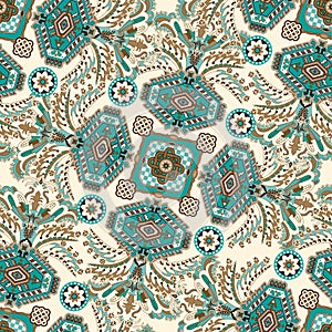 Vector seamless pattern. Indian floral ornament. Colorful decorative wallpaper. Vector illustration for web, textile