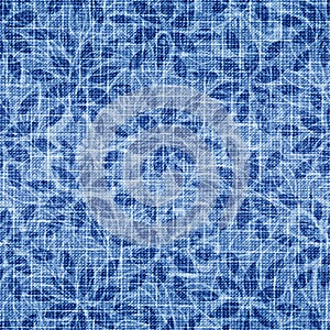 Vector seamless pattern. Indigo grunge texture fabric. Blue abstract flowers background. Modern denim textures. Fashion irregular