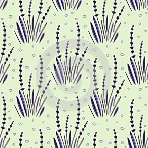 Vector seamless pattern with ink hand drawn lavender illustration. Vintage background with lavender flowers sketch