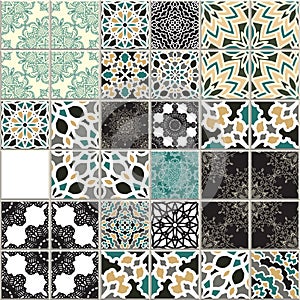 Vector seamless pattern is inspired by traditional wall and floor classical ceramic tiles. Mosaic patchwork design in