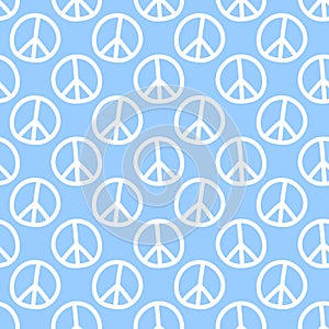 Vector seamless pattern with international symbol of pacifism, disarmament, world peace in simple doodle flat style
