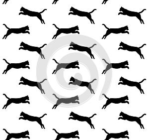 Vector seamless pattern of jumping cat silhouette