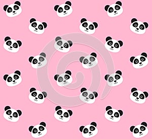 Vector seamless pattern of kawaii panda on pink