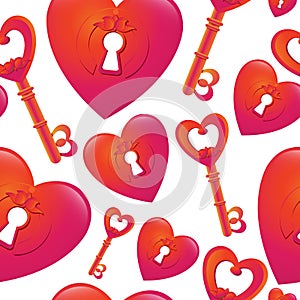 Vector seamless pattern with key and heart