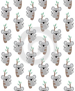 Vector seamless pattern of koala on tree branch