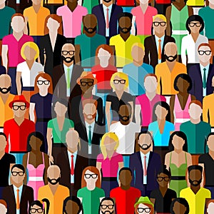 Vector seamless pattern with a large group of men and women. illustration of society members. population