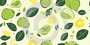 Vector seamless pattern with lemons and limes. Trendy hand drawn textures.