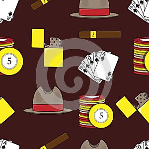 Vector seamless pattern with lighters, playing cards