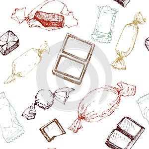 Vector seamless pattern with line drawing candy