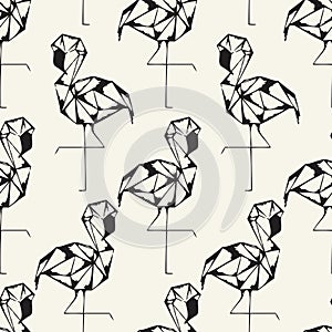 Vector seamless pattern with linear flamingo.Modern stylish background