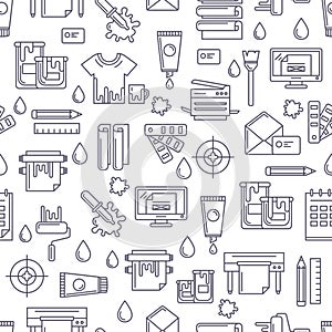 Vector seamless pattern with linear printing symbols and icons.