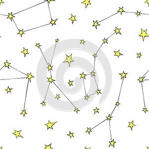 Vector seamless pattern of lines different constellations on white background. Astronomy, space texture, design