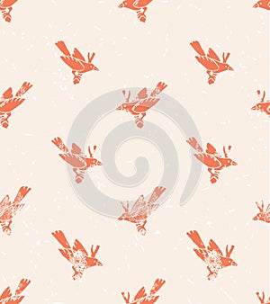 Vector seamless pattern. linocut style with birds. photo