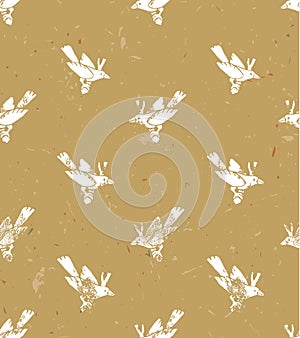 Vector seamless pattern.linocut style with white birds. Vector grunge design for cards, wallpapers and backgrounds.