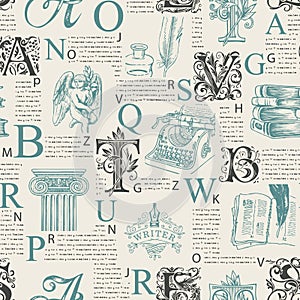 Vector seamless pattern on a literary theme