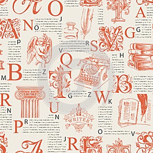 Vector seamless pattern on a literary theme