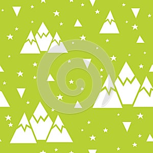 Vector seamless pattern made of mountains, stars and triangles.