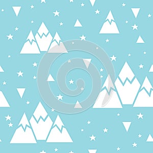 Vector seamless pattern made of mountains, stars and triangles.